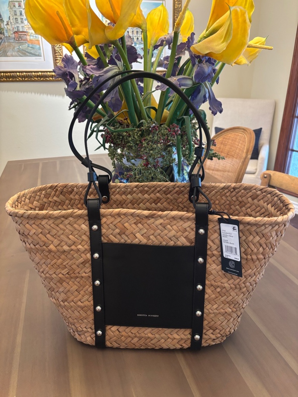 New Large Rebecca Minkoff Woven Straw Basket Tote